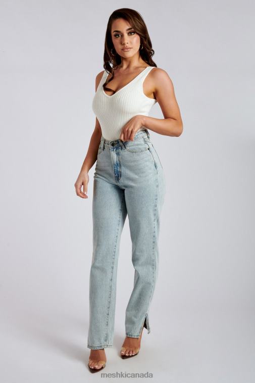 Meshki Light Blue Pia Split Side Wide Leg Jean Clothing JN88N1382
