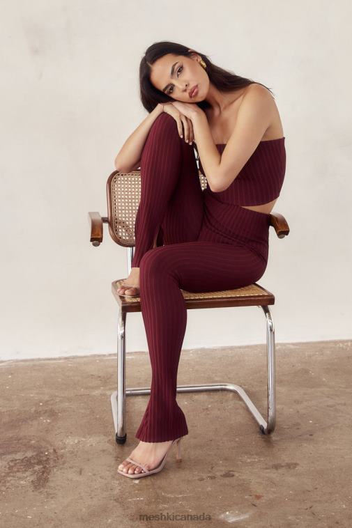 Meshki Cherry Chocolate Jordi Side Split Knit Leggings Clothing JN88N1473