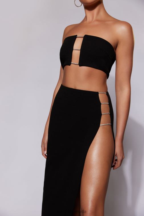 Meshki Black Anastasia Diamante Rope Maxi Skirt With Split Clothing JN88N1557