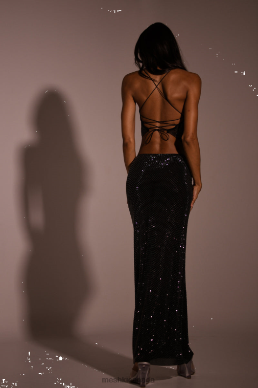 Meshki Black Erika Diamante Maxi Skirt Clothing JN88N1314