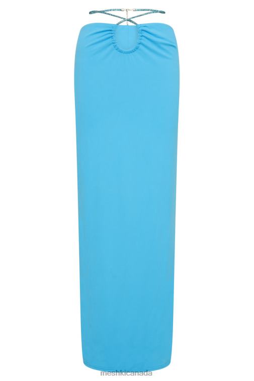 Meshki Cyan Blue Ruby Diamante Rope Ruched Maxi Skirt Clothing JN88N1559