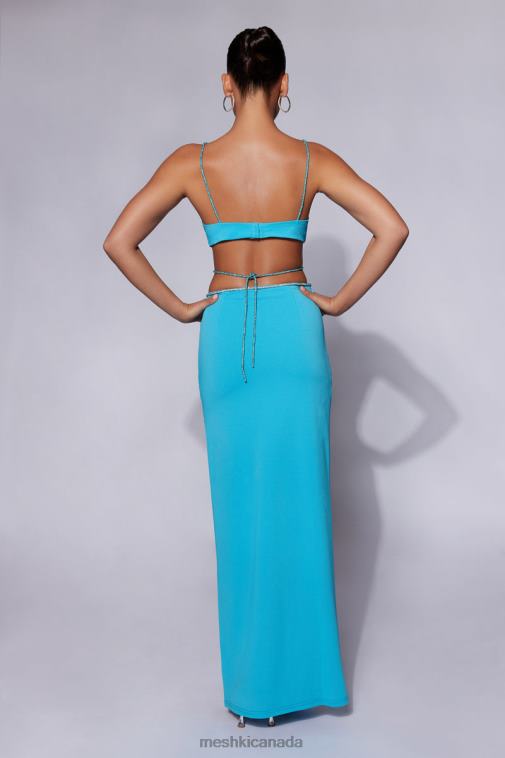Meshki Cyan Blue Sweeney Diamante Maxi Skirt With Split Clothing JN88N1550