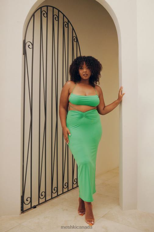 Meshki Green Amber Ruched Maxi Skirt Clothing JN88N1573