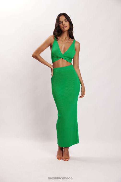 Meshki Green Kaesha Split Maxi Knitted Skirt Clothing JN88N1534