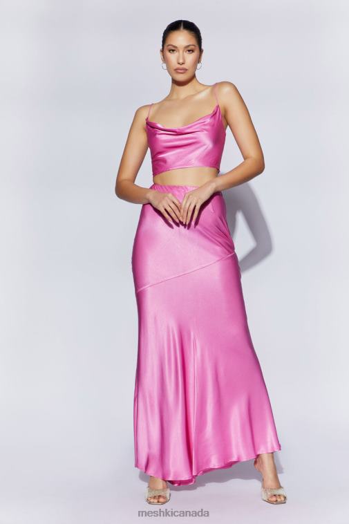 Meshki Pink Poppy Satin Maxi Skirt Clothing JN88N1523