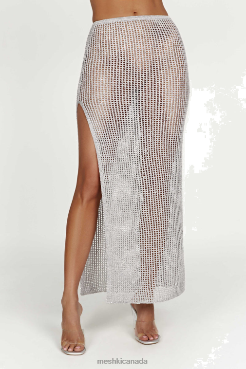 Meshki Silver Christa Sequin Crochet Maxi Skirt Clothing JN88N1481