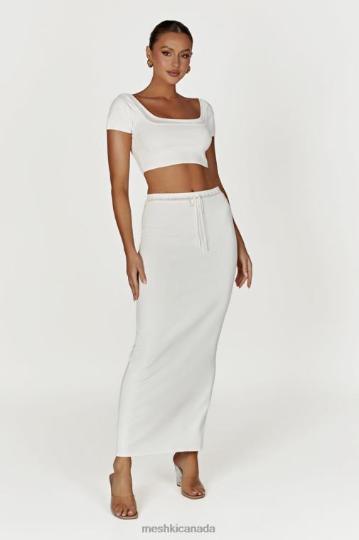 Meshki White Penelope Pointelle Knit Maxi Skirt Clothing JN88N1425