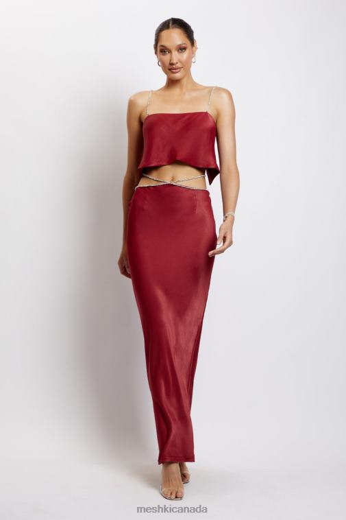 Meshki Wine Dayana Diamante Maxi Skirt Clothing JN88N1383
