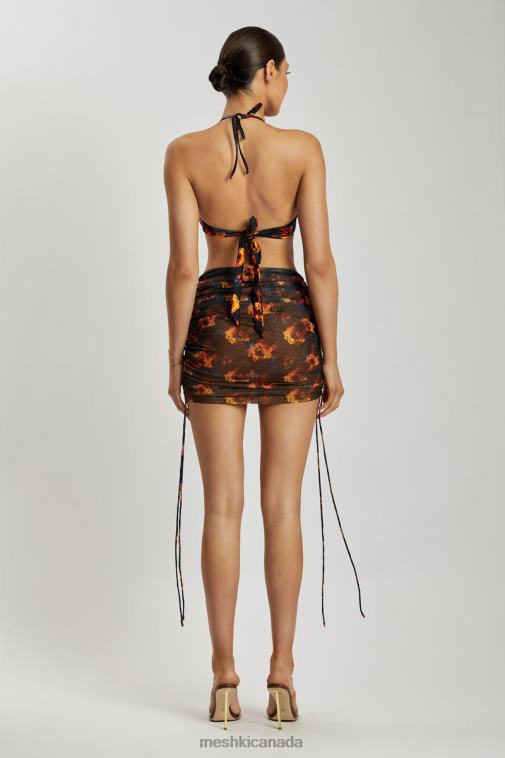 Meshki Abstract Floral Lindsey Mesh Ruched Side Skirt Clothing JN88N1420