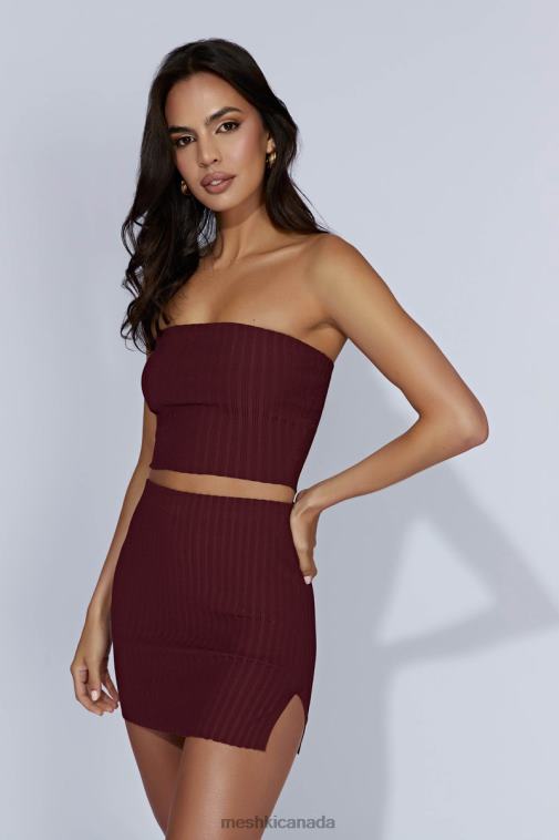 Meshki Cherry Chocolate Shiloh Low Rise Knit Mini Skirt Clothing JN88N1468