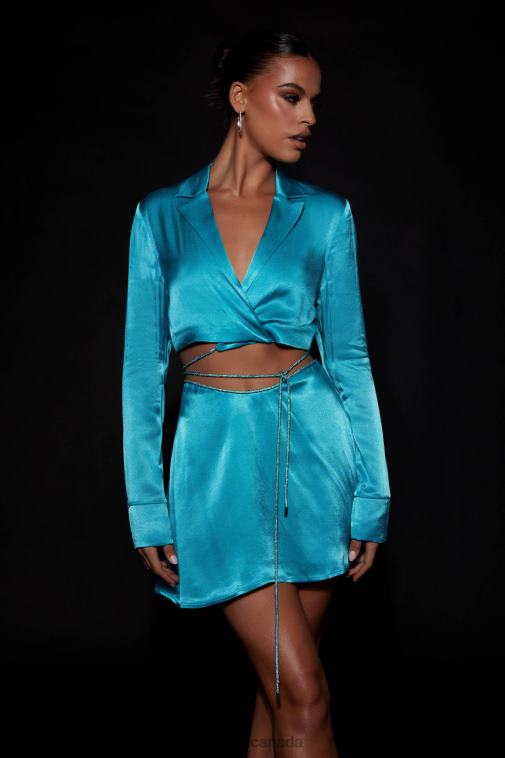 Meshki Cyan Blue Talulah Diamante Rope Mini Flute Skirt Clothing JN88N1538