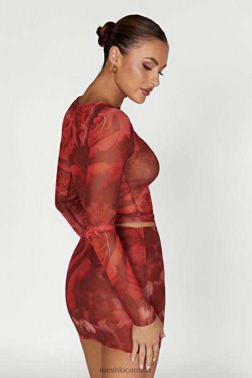 Meshki Oversized Rose Print Erina Mesh Mini Skirt Clothing JN88N1347