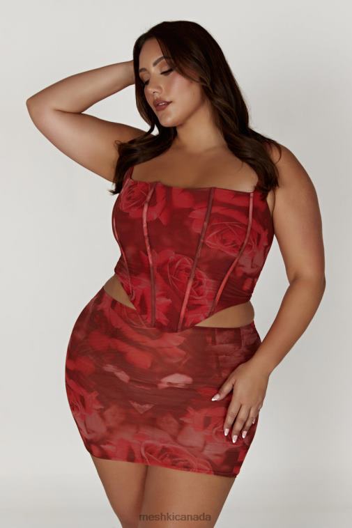 Meshki Oversized Rose Print Erina Mesh Mini Skirt Clothing JN88N1347