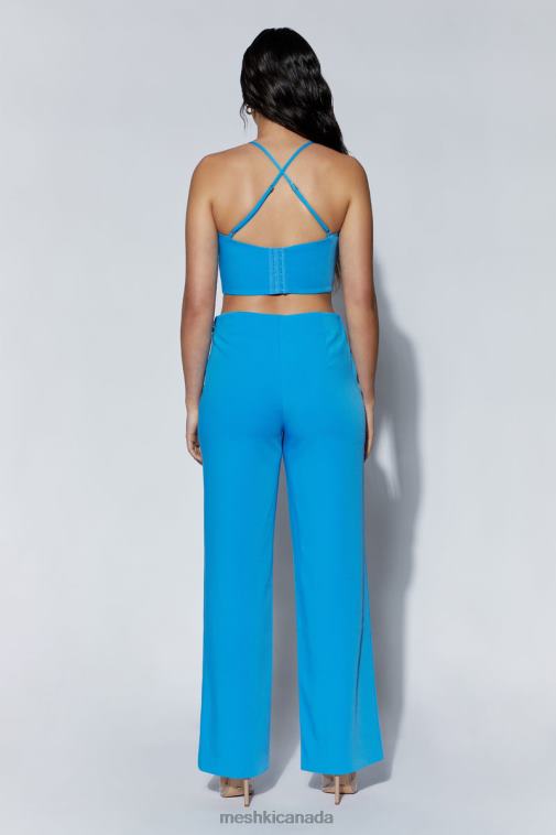 Meshki Azure Blue Bahar Mid Rise Wide Leg Strap Pant Clothing JN88N1482