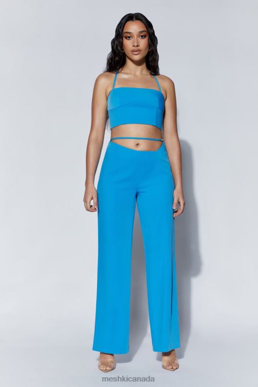 Meshki Azure Blue Bahar Mid Rise Wide Leg Strap Pant Clothing JN88N1482