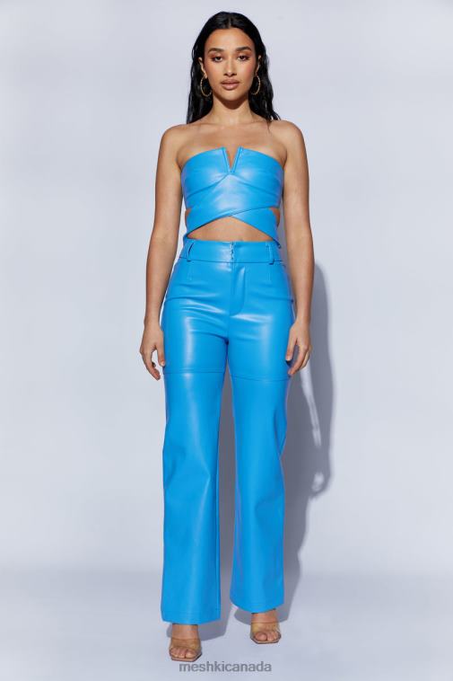 Meshki Azure Blue Sima Faux Leather High Waist Pants Clothing JN88N1590