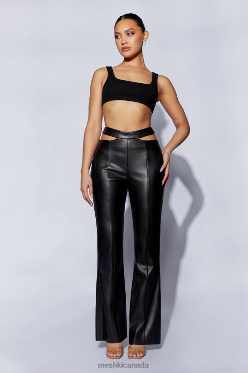 Meshki Black Callie Faux Leather Cut Out Side Straight Leg Pant Clothing JN88N1583