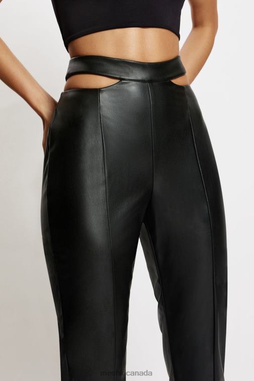 Meshki Black Callie Faux Leather Cut Out Side Straight Leg Pant Clothing JN88N1583