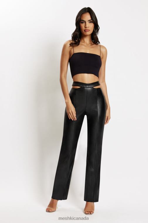 Meshki Black Callie Faux Leather Cut Out Side Straight Leg Pant Clothing JN88N1583