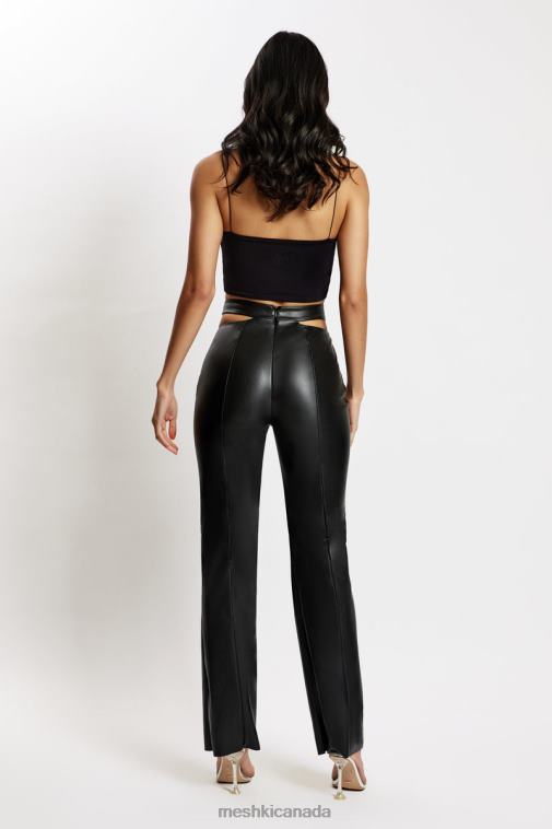 Meshki Black Callie Faux Leather Cut Out Side Straight Leg Pant Clothing JN88N1583