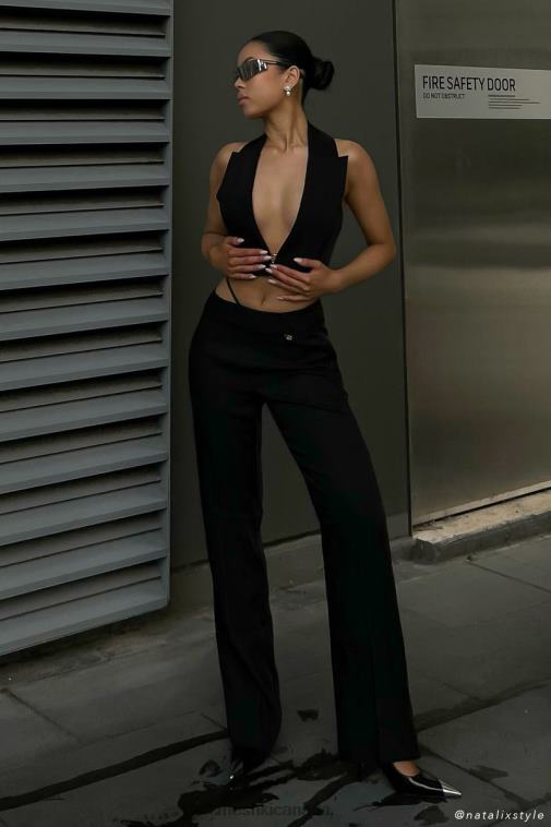 Meshki Black Semara Low Rise Straight Leg Pant Clothing JN88N1591