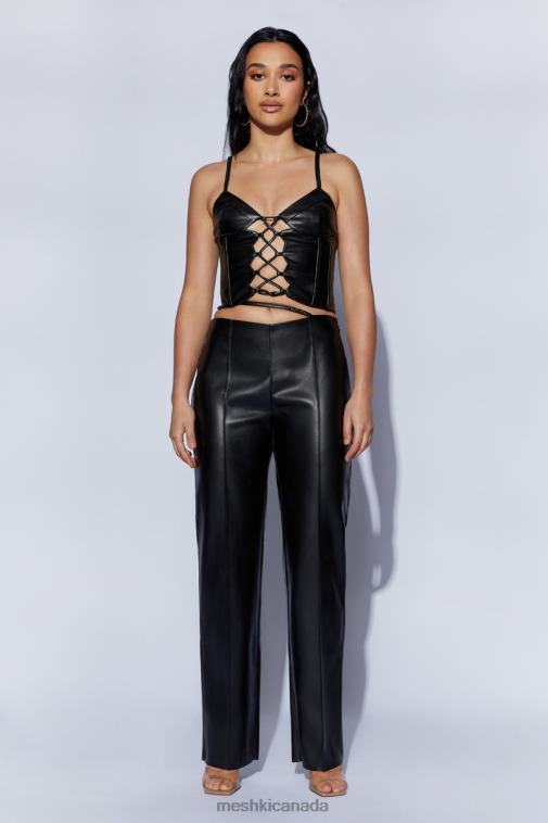 Meshki Black Zarsa Wide Leg Mid Rise Pu Pant Clothing JN88N1443