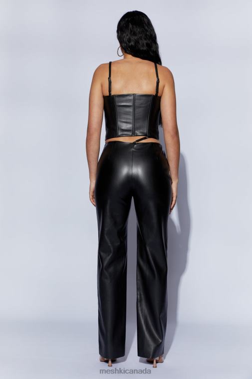 Meshki Black Zarsa Wide Leg Mid Rise Pu Pant Clothing JN88N1443