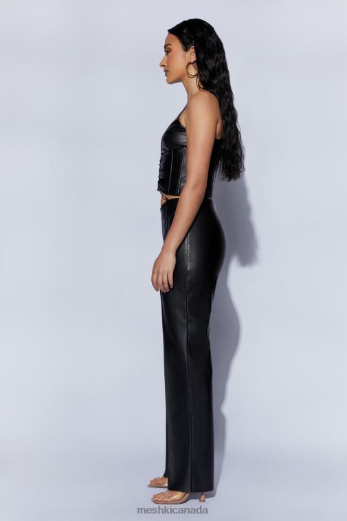 Meshki Black Zarsa Wide Leg Mid Rise Pu Pant Clothing JN88N1443