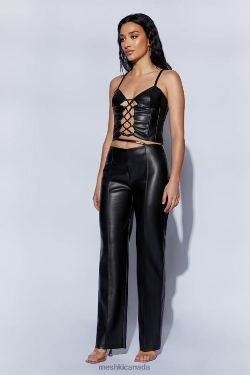Meshki Black Zarsa Wide Leg Mid Rise Pu Pant Clothing JN88N1443