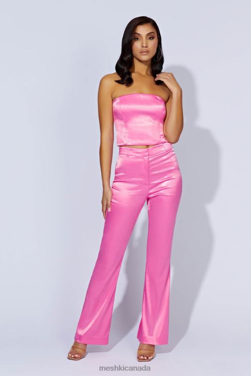 Meshki Bubblegum Pink Maeva Satin Flared Pants Clothing JN88N1489