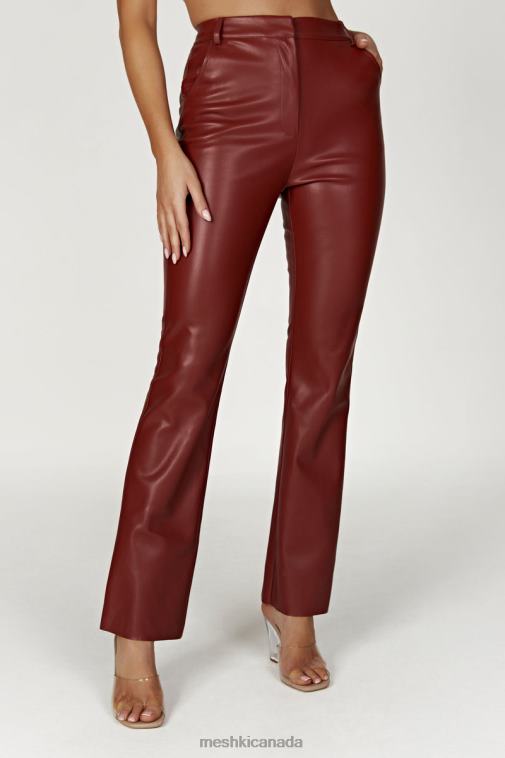 Meshki Cherry Chocolate Tyra Straight Leg Faux Leather Pants Clothing JN88N1609