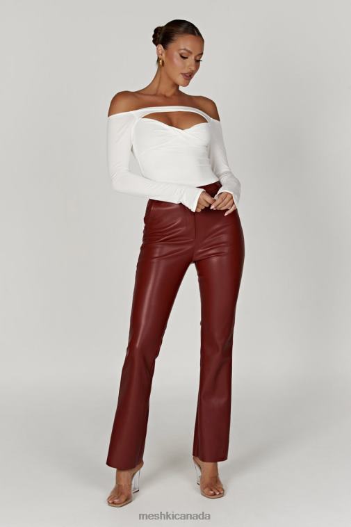 Meshki Cherry Chocolate Tyra Straight Leg Faux Leather Pants Clothing JN88N1609