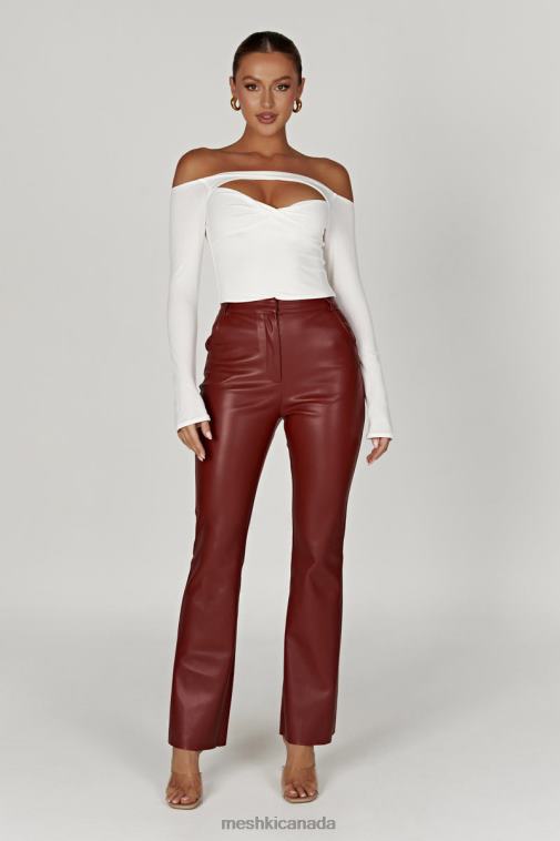 Meshki Cherry Chocolate Tyra Straight Leg Faux Leather Pants Clothing JN88N1609