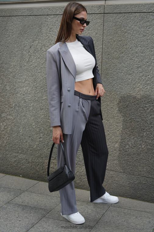 Meshki Grey Two Tone Janelle Low Rise Pants Clothing JN88N1598