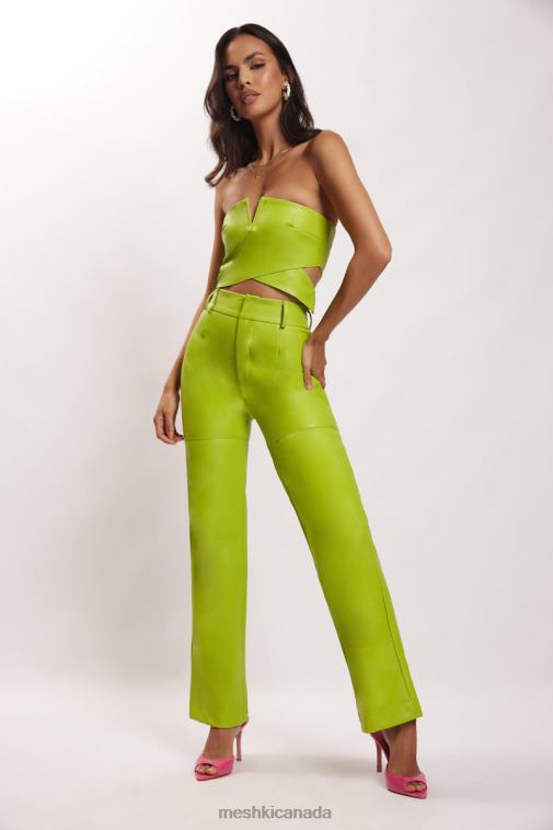 Meshki Lime Green Sima Faux Leather High Waist Pants Clothing JN88N1601