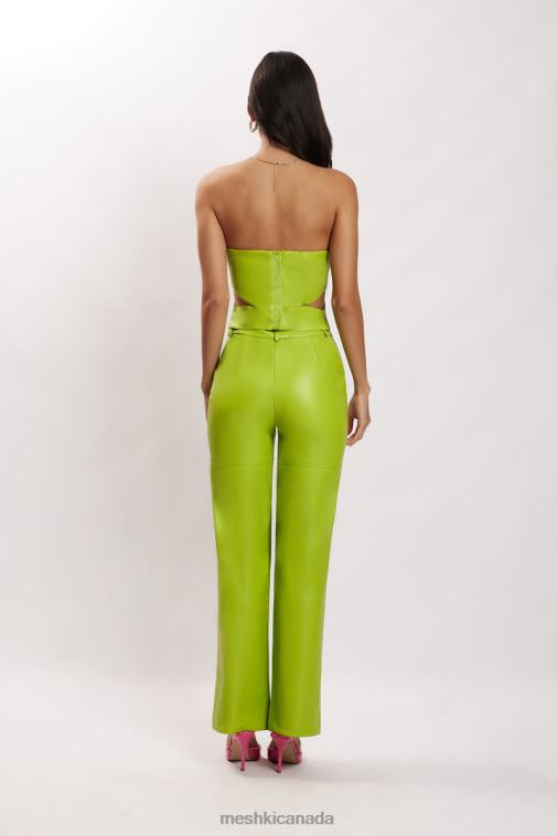 Meshki Lime Green Sima Faux Leather High Waist Pants Clothing JN88N1601