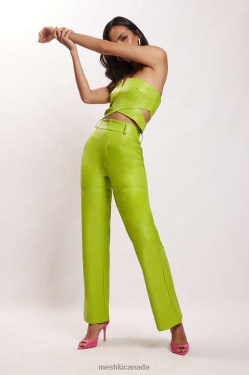 Meshki Lime Green Sima Faux Leather High Waist Pants Clothing JN88N1601