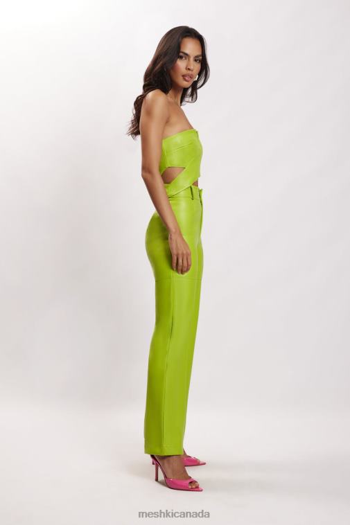 Meshki Lime Green Sima Faux Leather High Waist Pants Clothing JN88N1601