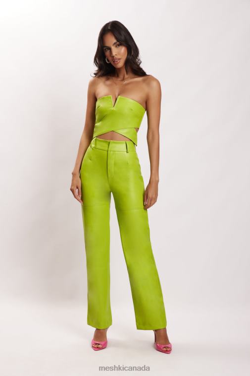 Meshki Lime Green Sima Faux Leather High Waist Pants Clothing JN88N1601