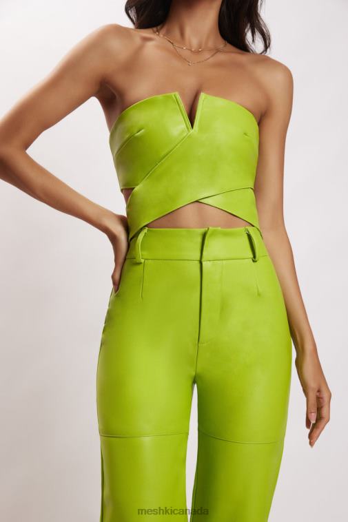 Meshki Lime Green Sima Faux Leather High Waist Pants Clothing JN88N1601