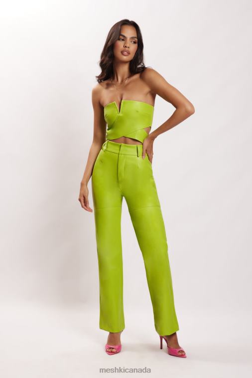 Meshki Lime Green Sima Faux Leather High Waist Pants Clothing JN88N1601