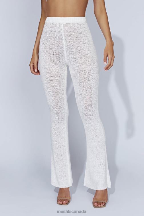 Meshki White Mary Knit Flared Pants Clothing JN88N1589
