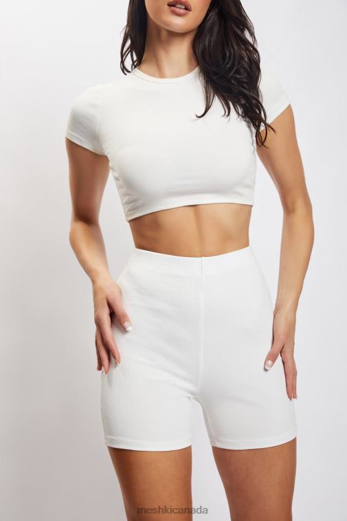 Meshki White Lisa Ribbed Booty Short Clothing JN88N1459