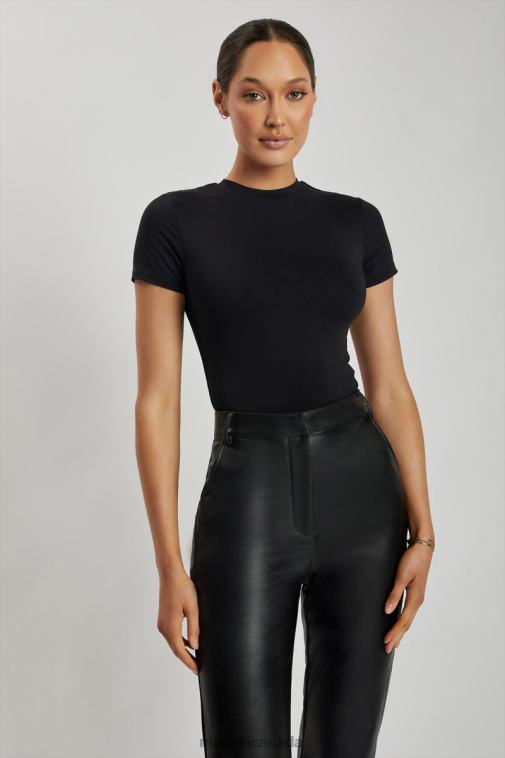 Meshki Black Francesca Crew Neck Short Sleeve Bodysuit Clothing JN88N962