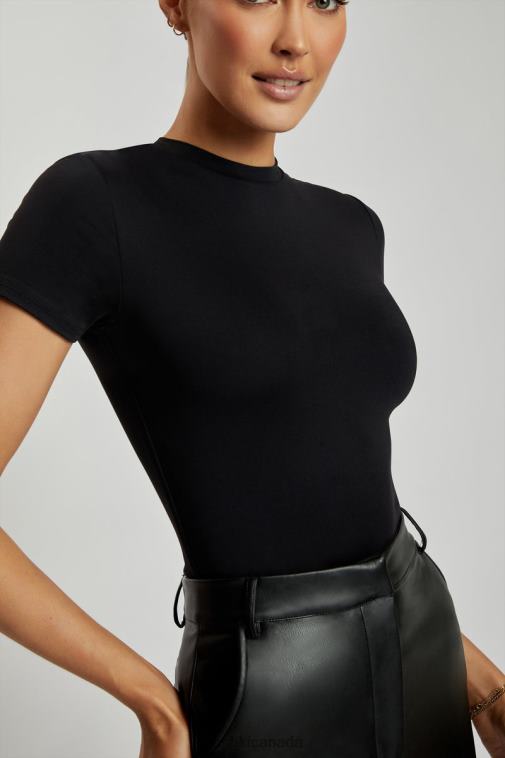 Meshki Black Francesca Crew Neck Short Sleeve Bodysuit Clothing JN88N962