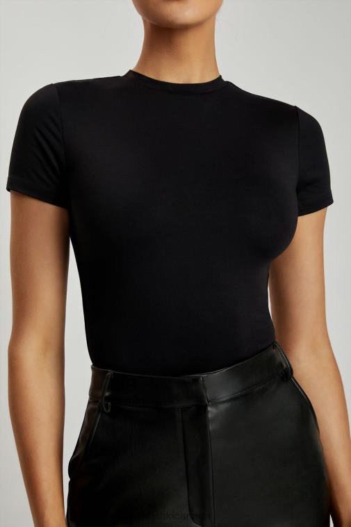Meshki Black Francesca Crew Neck Short Sleeve Bodysuit Clothing JN88N962