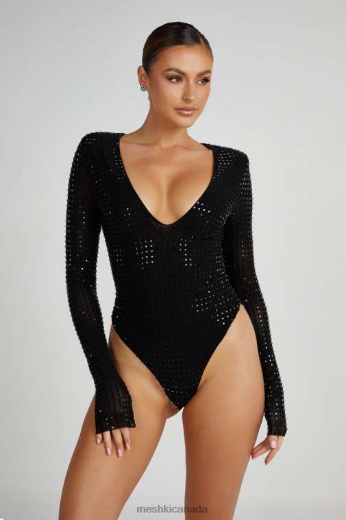 Meshki Black Keenan Square Diamante Bodysuit Clothing JN88N790