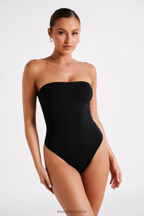Meshki Black Leighton Recycled Nylon Strapless Bodysuit Clothing JN88N776