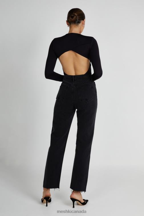 Meshki Black Wrenley Recycled Cut Out Long Sleeve Bodysuit Clothing JN88N836