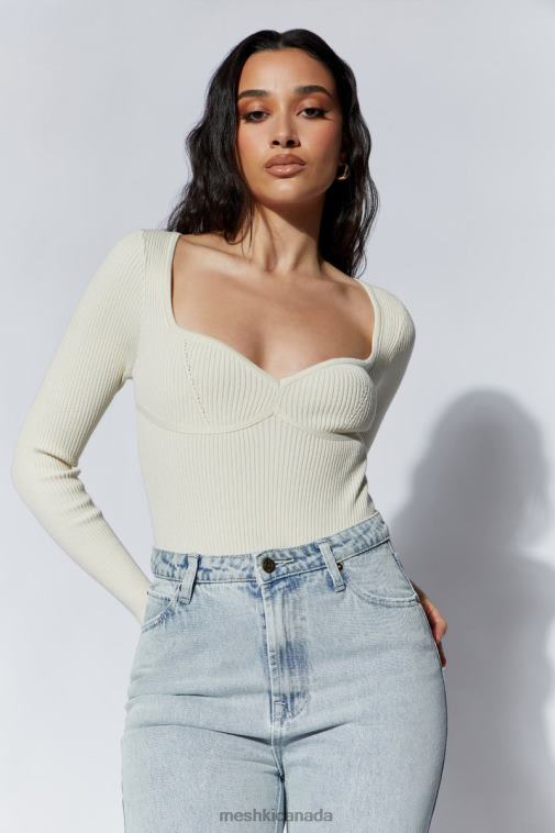 Meshki Cream Rinna Recycled Knit Scoop Neck Bodysuit Clothing JN88N1222